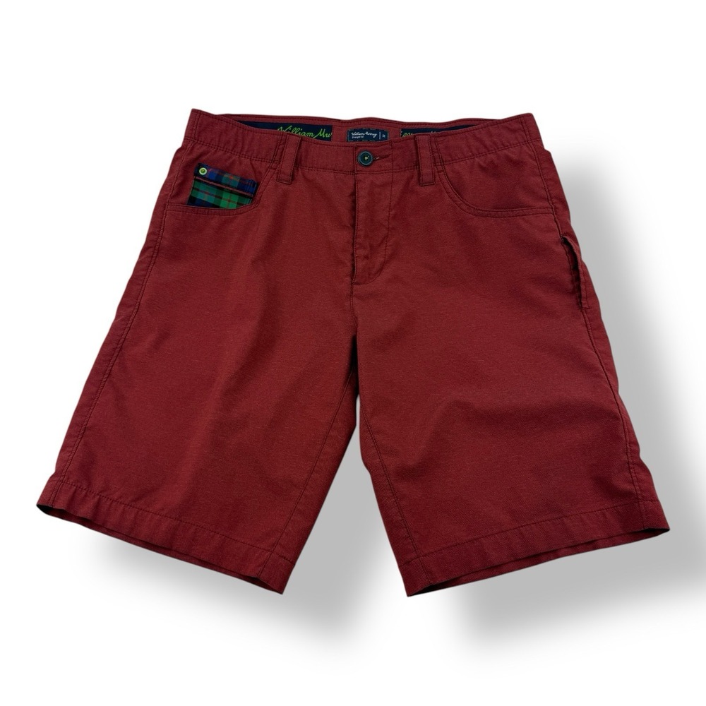 William Murray Red Straight Fit Polyester Spandex Shorts 32x10.5" Plaid‎ Pocket